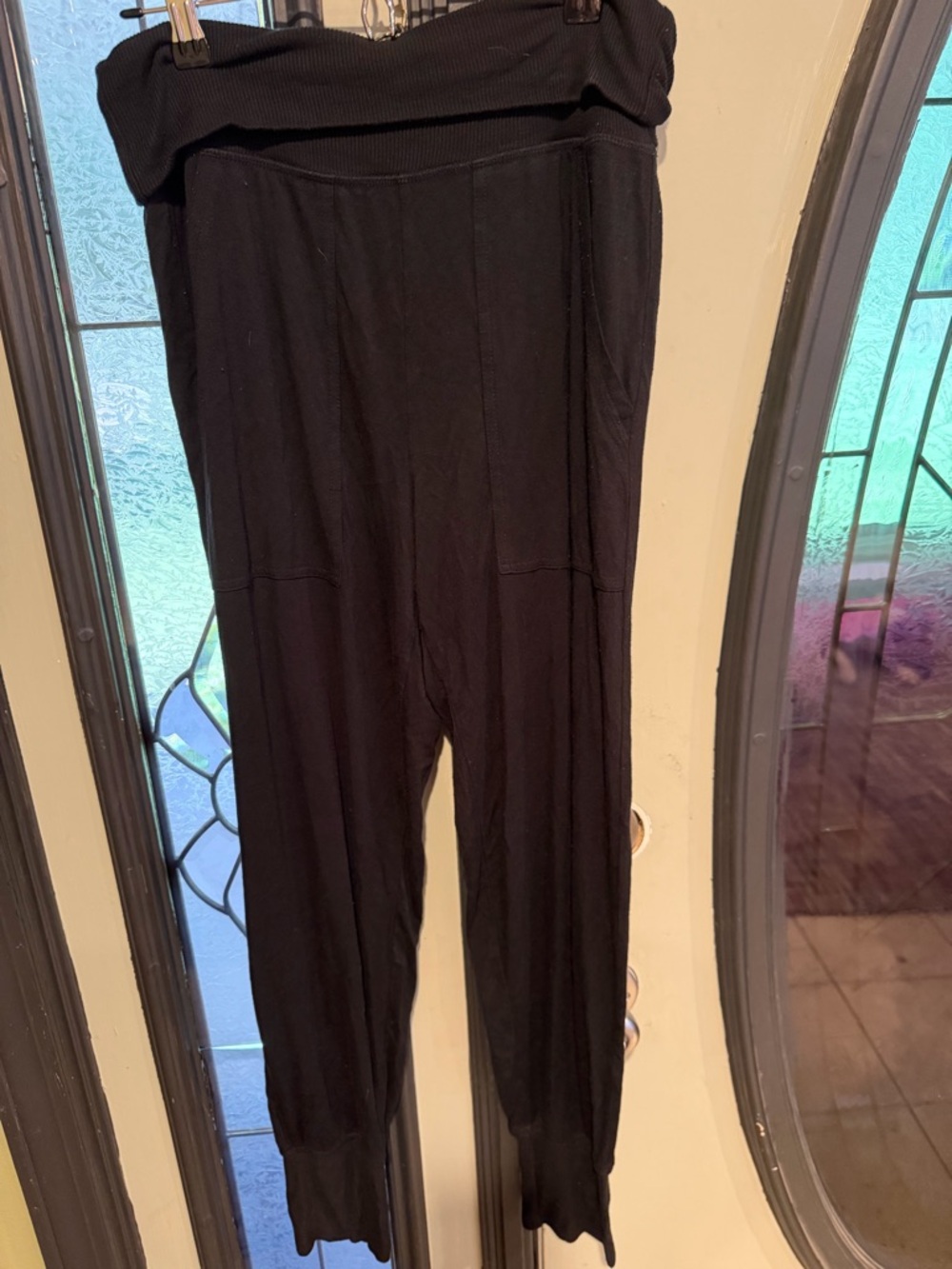 aerie Black Fold-Over Waist Slim Knit Joggers